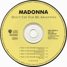 Carica l'immagine nel visualizzatore di Gallery, Madonna : Don't Cry For Me Argentina (CD, Single, CD2)