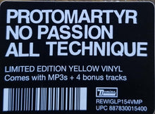 Carica l'immagine nel visualizzatore di Gallery, Protomartyr (2) : No Passion All Technique (LP, Album, Club, Ltd, RE, Yel)
