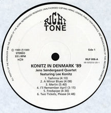 Carica l'immagine nel visualizzatore di Gallery, Jens Søndergaard Quartet Featuring Lee Konitz : Konitz In Denmark '89 (LP, Album)