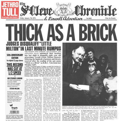 Jethro Tull : Thick As A Brick (LP, Album, RE, 50t)