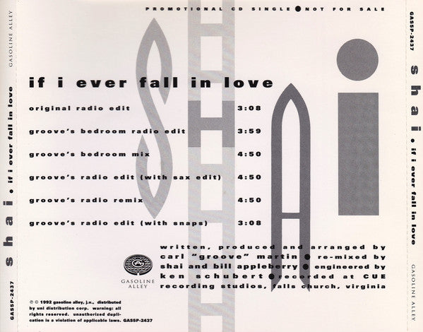 Shai (3) : If I Ever Fall In Love (CD, Single, Promo)