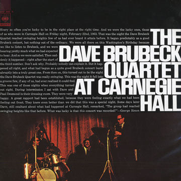 The Dave Brubeck Quartet : At Carnegie Hall (2xLP, Album, RE, Gat)