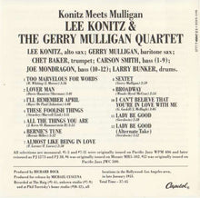 Carica l&#39;immagine nel visualizzatore di Gallery, Lee Konitz &amp; Gerry Mulligan Quartet : Konitz Meets Mulligan (CD, Album, RE)
