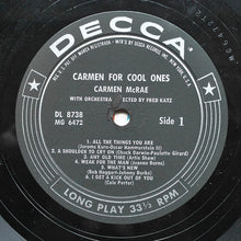 Carica l&#39;immagine nel visualizzatore di Gallery, Carmen McRae : Carmen For Cool Ones (LP, Album, Mono)
