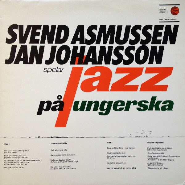 Svend Asmussen / Jan Johansson : Spelar Jazz På Ungerska (LP, Album, RP)