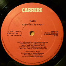 Carica l&#39;immagine nel visualizzatore di Gallery, Rage (9) : Run For The Night (LP, Album)
