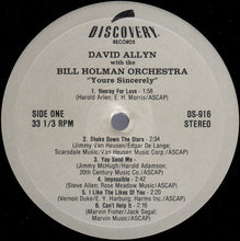 Carica l&#39;immagine nel visualizzatore di Gallery, David Allyn With The Bill Holman And His Orchestra : Yours Sincerely (LP, Album, RE)
