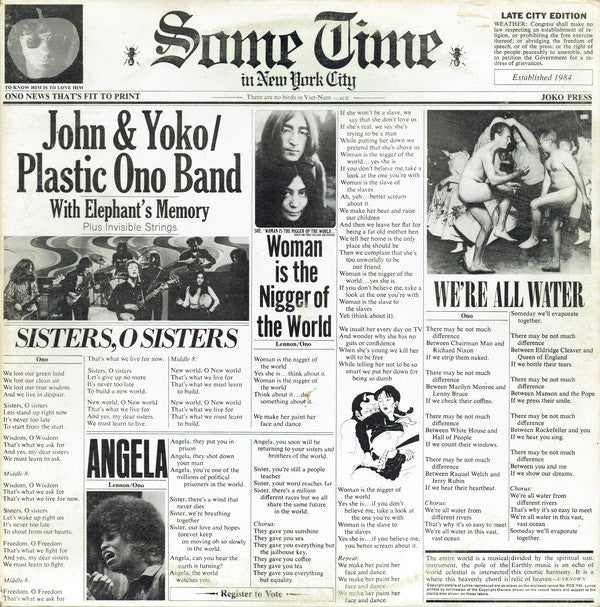 John Lennon & Yoko Ono / The Plastic Ono Band With Elephants Memory Plus Invisible Strings : Some Time In New York City (2xLP, Album)
