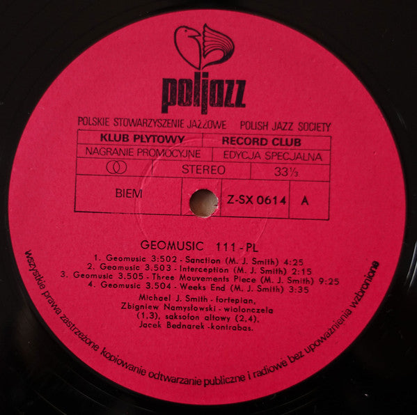 Michael Smith (14), Zbigniew Namysłowski, Jacek Bednarek : Geomusic 111 - PL (LP, Club, Promo, S/Edition, Red)