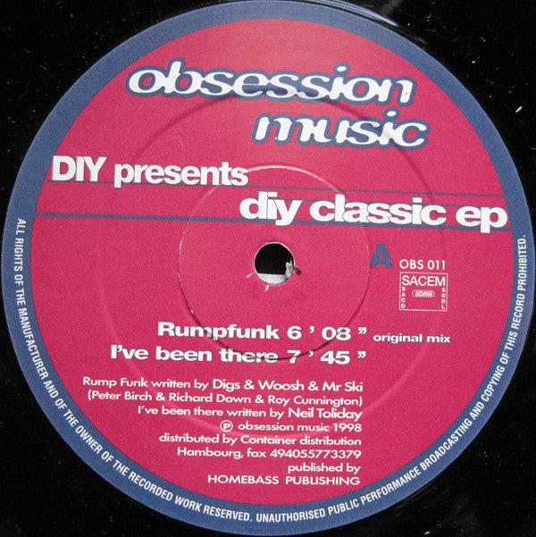 Various : Obsession Music Presents Diy Classic EP (12