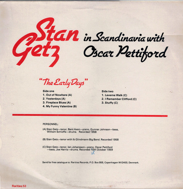 Stan Getz - The Early Days - In Scandinavia With Oscar Pettiford (LP